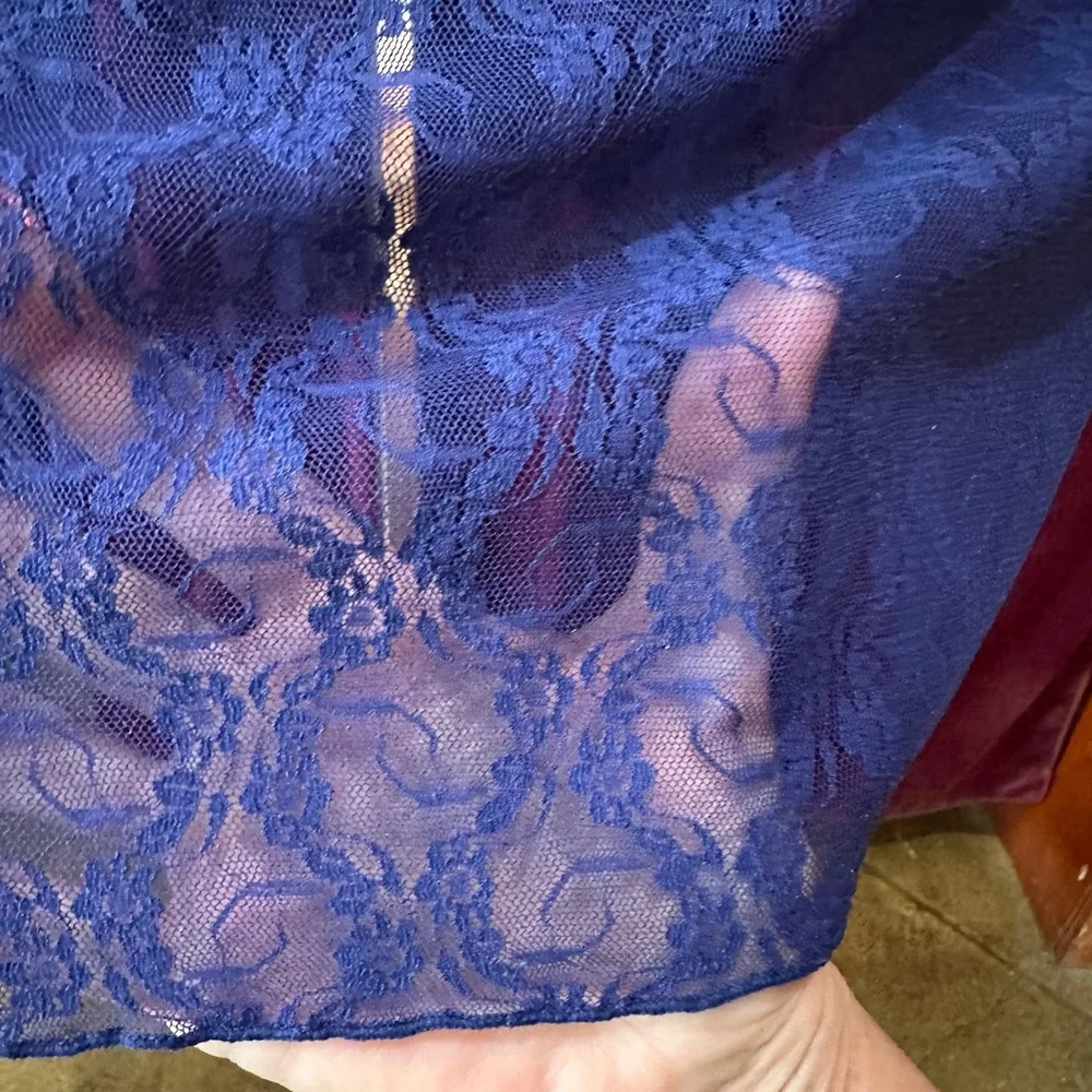 Tempt’d Lace Slip XL navy blue stretch w/bow on straps nice seams & hem NEW wTag - Picture 8 of 15